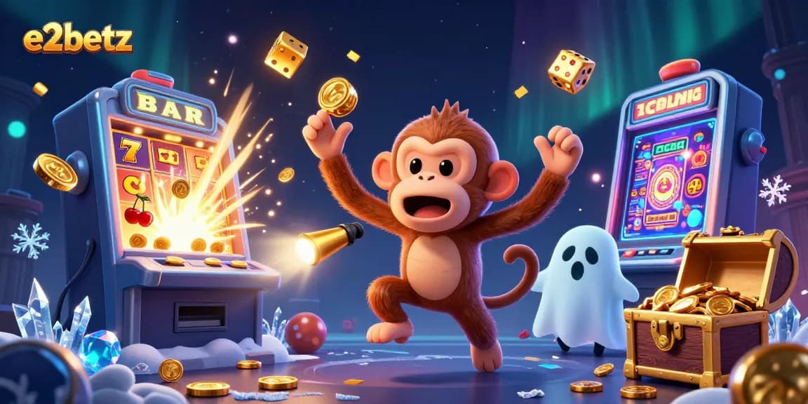 E2betz captures thrilling gaming action with a poltergeist monkey juggling golden objects in a vibrant casino.