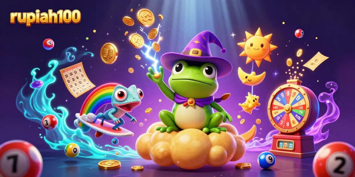 Experience the thrill of gaming with rupiah100 in this vibrant 3D scene, showcasing dynamic lottery elements.