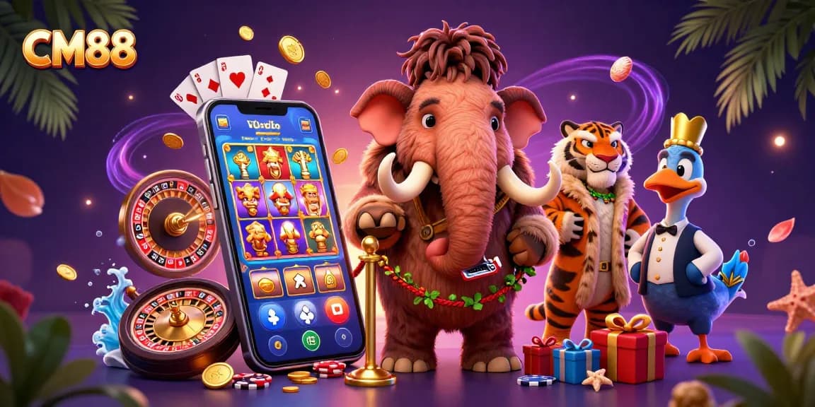 Win big at CM88 with a vibrant casino scene featuring fun characters and exciting games.