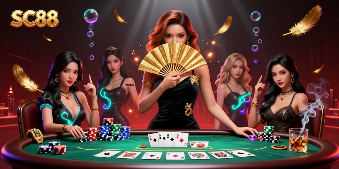 Win big at SC88 casino with stunning poker and gambling action illustration.
