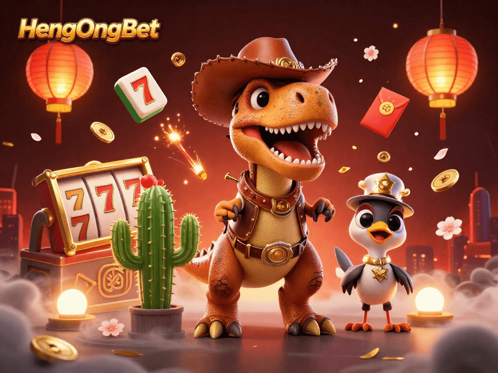 Experience winning spins at HengOngBet with vibrant 3D casino illustration art.