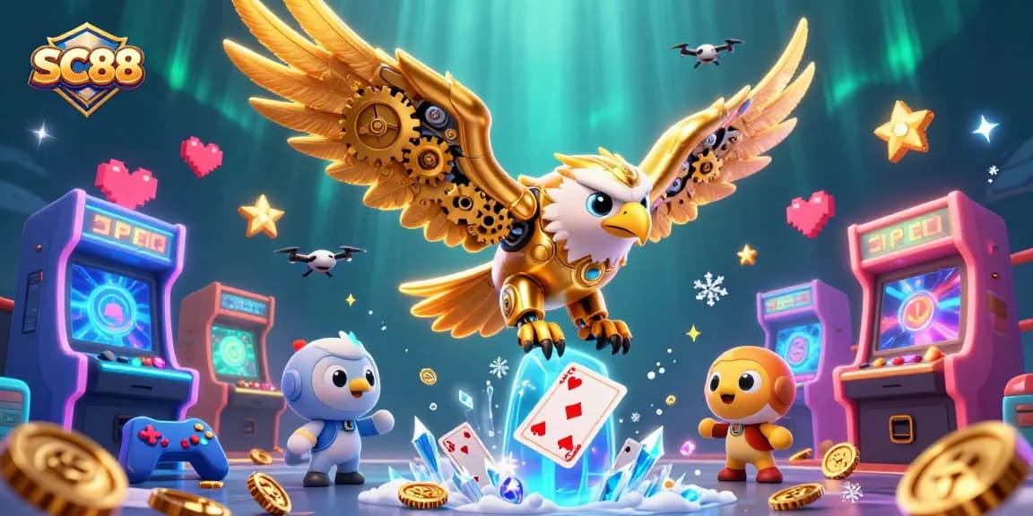 Engage in thrilling gameplay at SC88, highlighted by a vivid 3D eagle amidst casino-themed graphics.