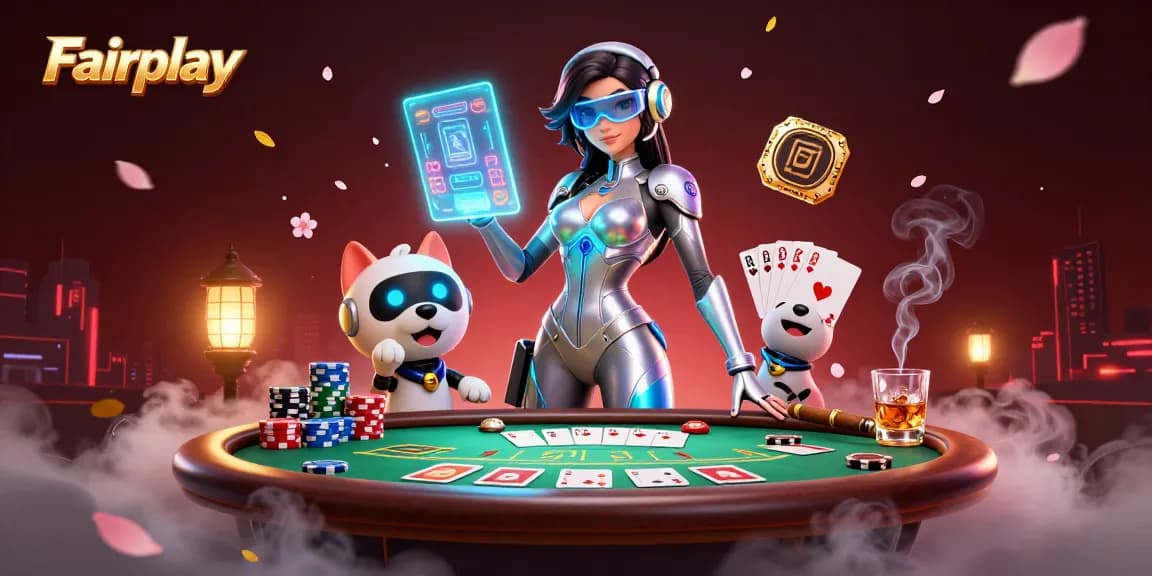 Experience Fairplay in an immersive casino world with vibrant poker action and futuristic elements.
