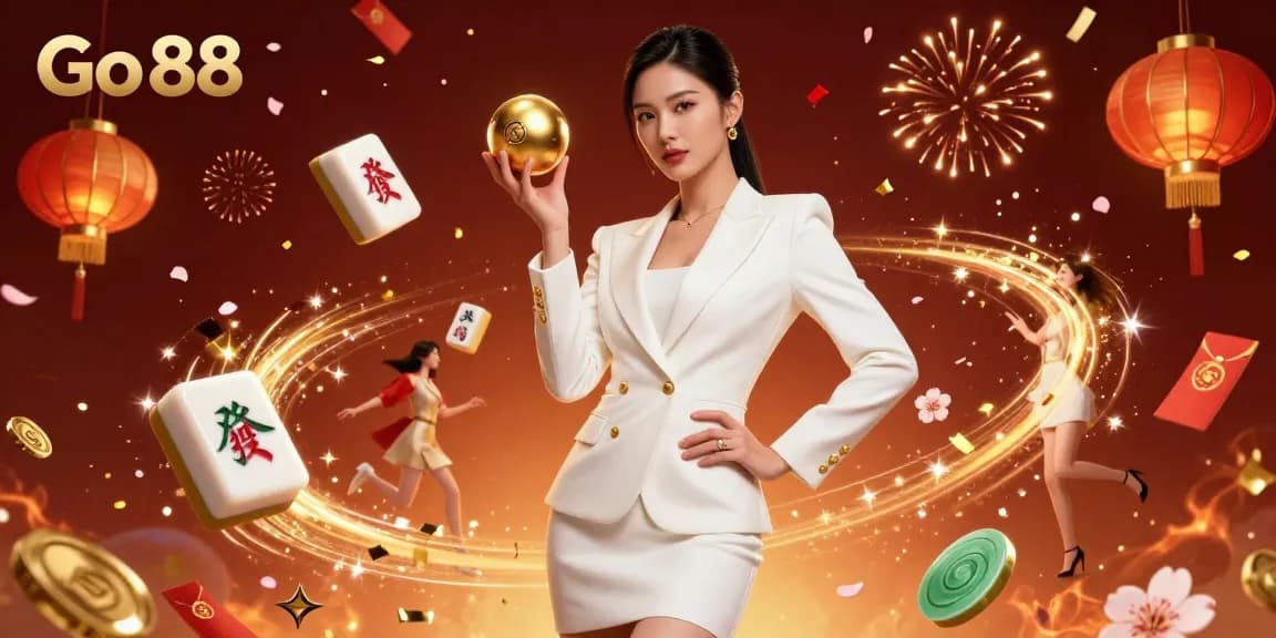 Experience the thrill of Go 88 with festive casino elements and a stunning centerpiece, celebrating winning moments.