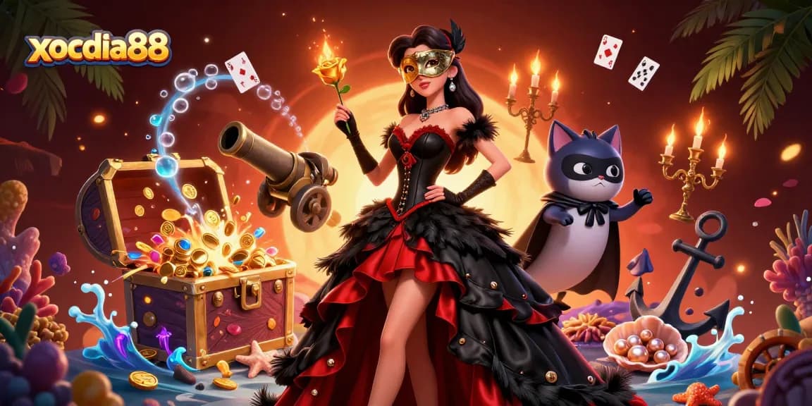 Win big at xocdia88 with an exciting scene capturing a stunning masquerade atmosphere while playing casino games.