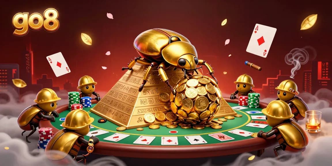 Join the excitement at go8 with thrilling casino gameplay showcasing golden coins and vibrant poker elements.