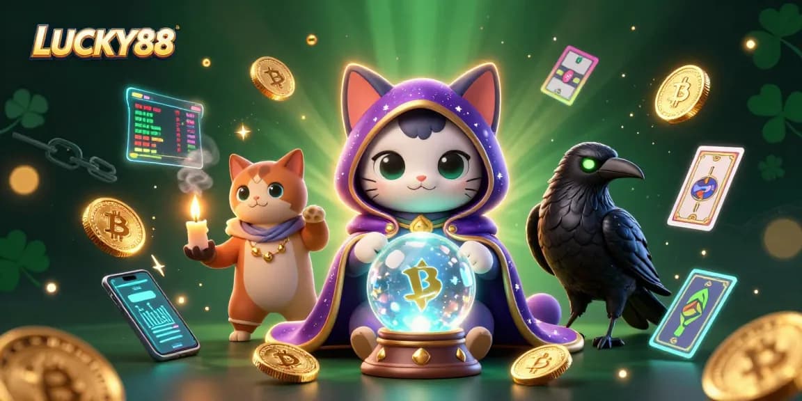 LUCKY88 inspires gamblers with vibrant 3D illustration showcasing a mystic cat and fortune elements.