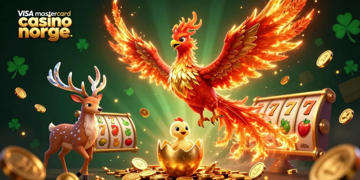 Spill og vinn med Visa Mastercard Casino Norge - En fargerik 3D-kunstscene med magiske skikkelser og spillerelementer.