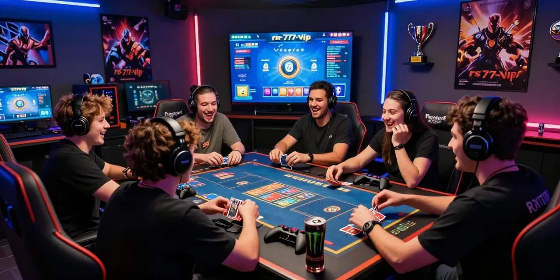 Friends enjoying an exciting rs-777-vip gaming session with vibrant atmosphere and competitive spirit.