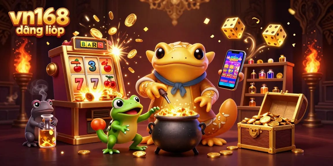 Experience top-tier gameplay with vn168 đăng nhập featuring golden characters and exciting casino elements.