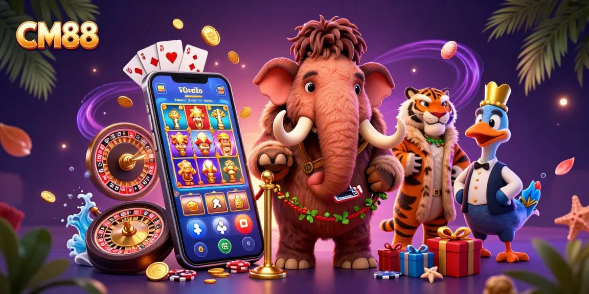 Win big at CM88 with a vibrant casino scene featuring fun characters and exciting games.