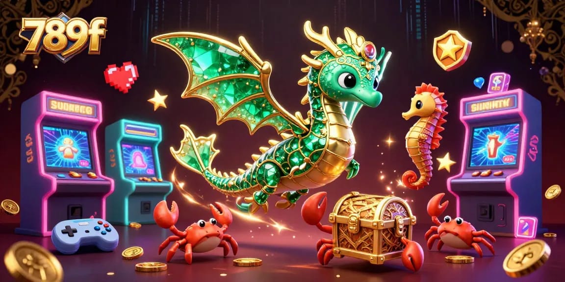 Join the vibrant world of 789f casino games with emerald dragon, seahorse guards, and treasure!