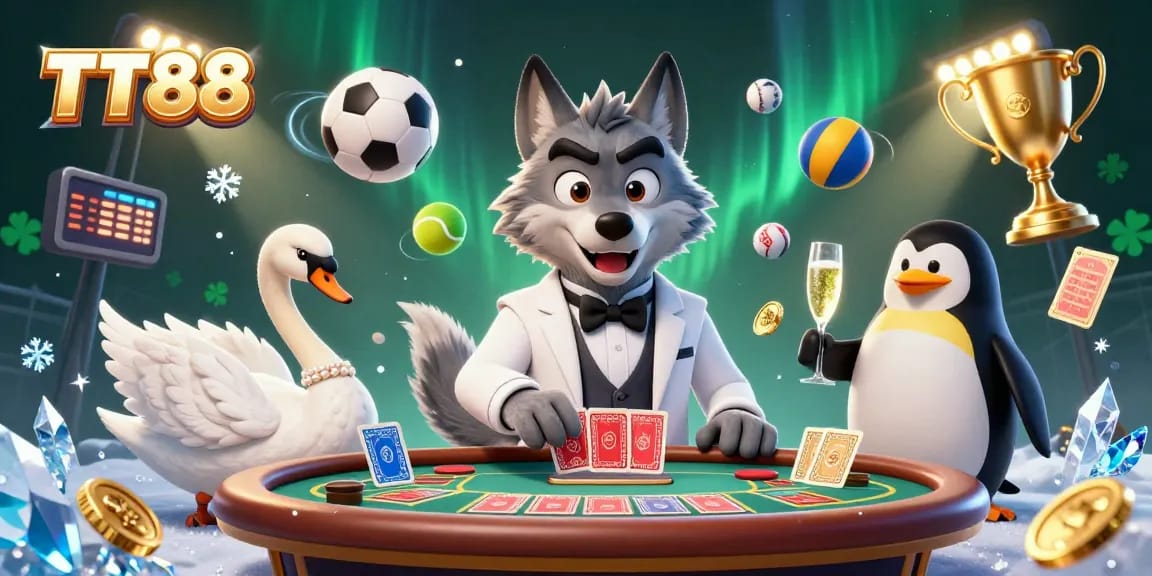 Experience TT88 thrilling baccarat action with animated characters, casino elements, and vibrant details.