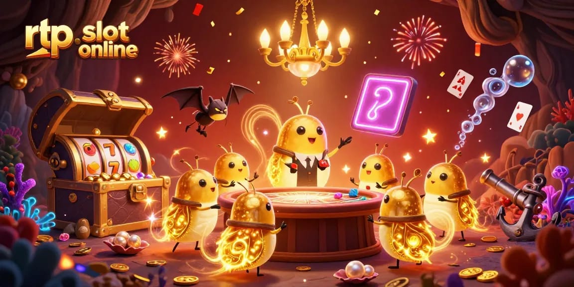 Menang besar dengan rtp slot online yang diilustrasikan oleh tim glowworms yang menyinari kasino gua.
