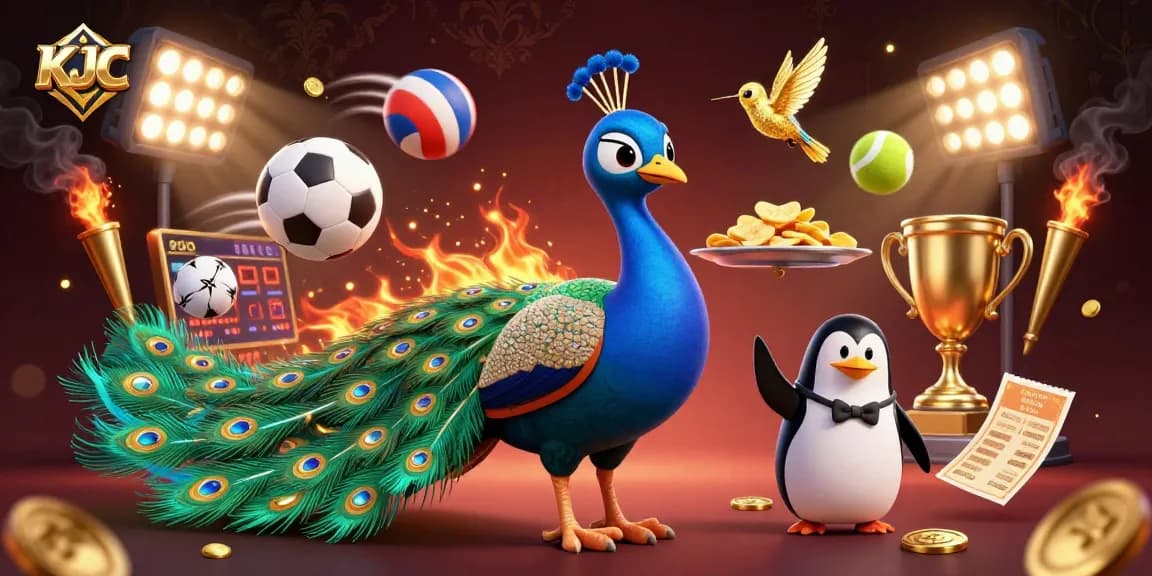 Experience the thrill of KJC as the aristocratic peacock dazzles while winning with golden chips and sports excitement.