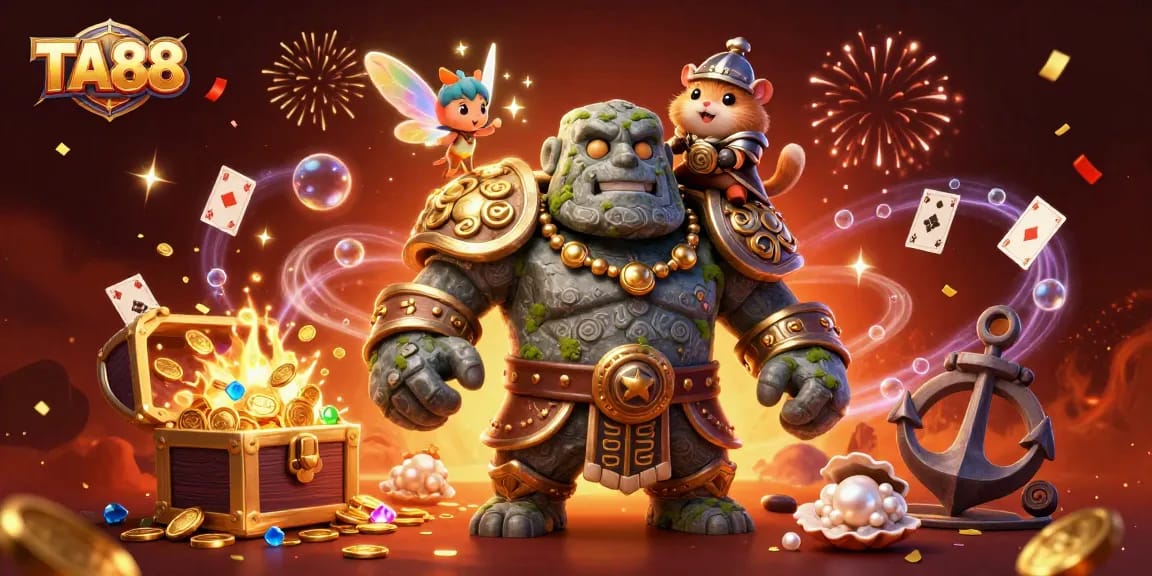 Experience TA88 with enchanting characters and vibrant casino elements celebrating a magical win.