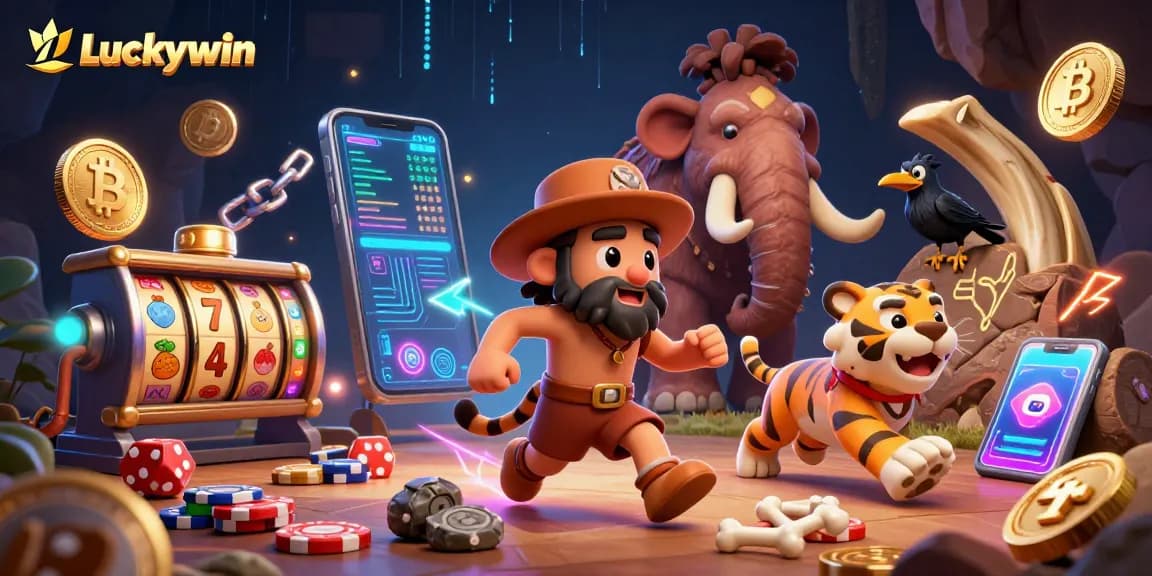Play exciting games with Luckywin at a vibrant prehistorical casino featuring unique characters.