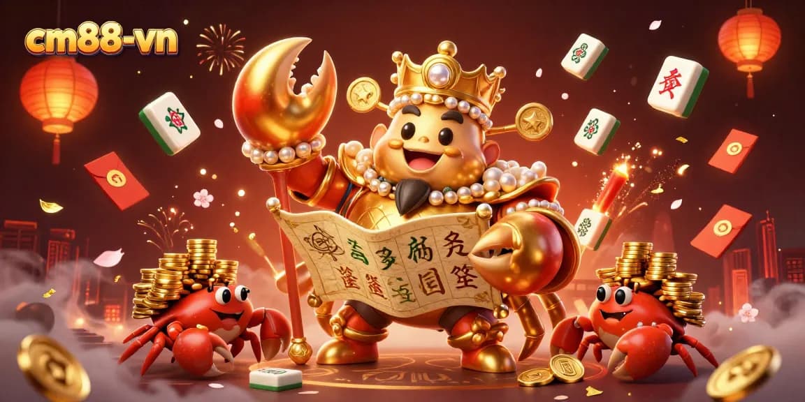 Capture big wins at cm88-vn with a vibrant scene of a golden crab emperor and glowing casino elements.