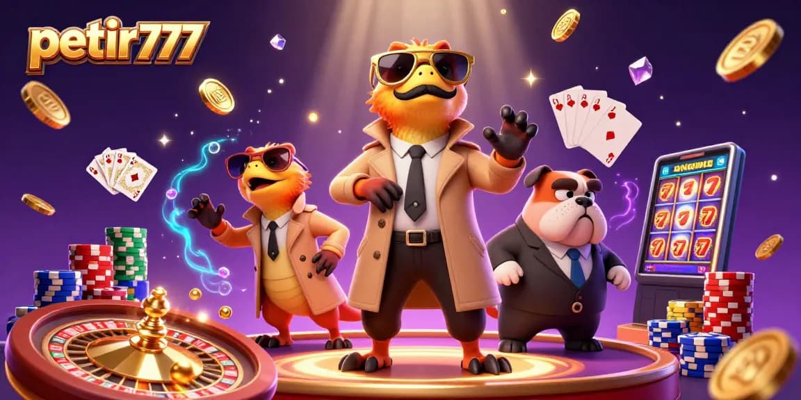 Experience the excitement at petir777 with animated raptors in a trench coat entering a VIP casino lounge.
