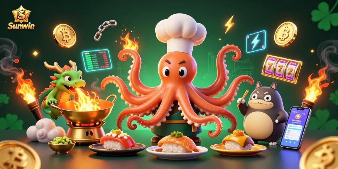 Engage in thrilling casino action at Sunwin with vibrant characters and gaming elements.