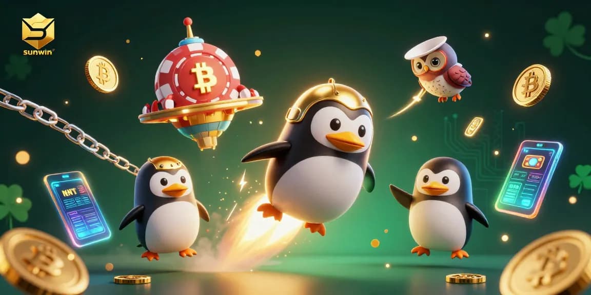 Experience the excitement of sunwin with a golden penguin and dynamic casino elements in action.