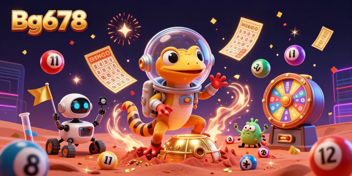 Experience the excitement of Bg678 with vibrant games and dynamic lottery elements in a colorful scene.