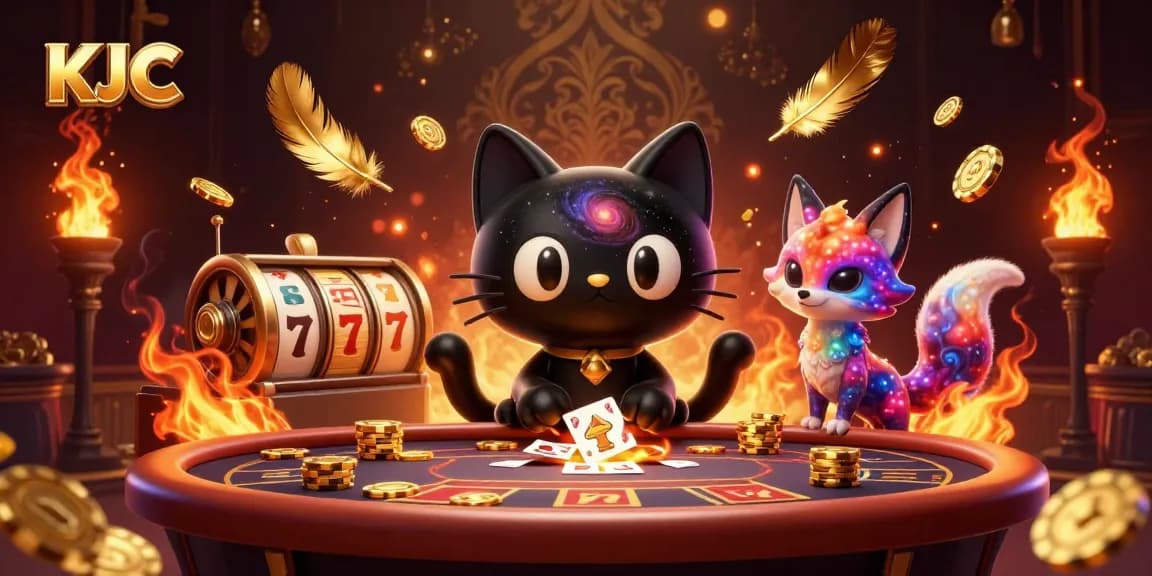 Visualize KJ C’s cosmic casino experience with vibrant characters and thrilling game elements.