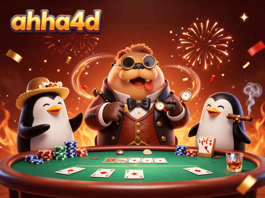 Menghadapi taruhan poker dengan ahha4d, walrus bahagia dan dealer penguin dalam suasana yang meriah.