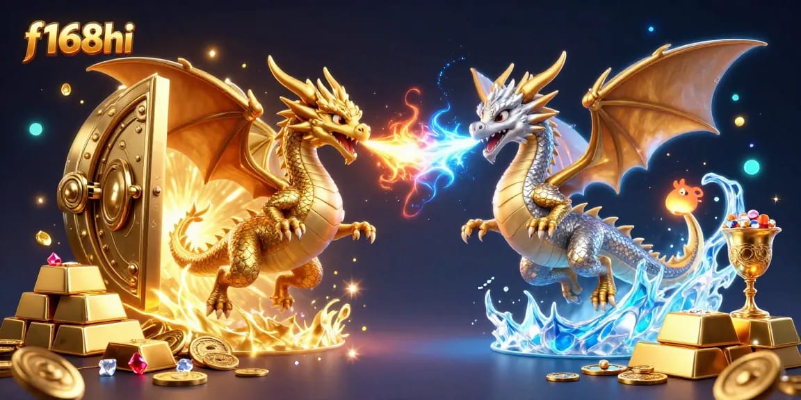 Experience the excitement at f168hi with animated dragons amidst treasures of online casino games.