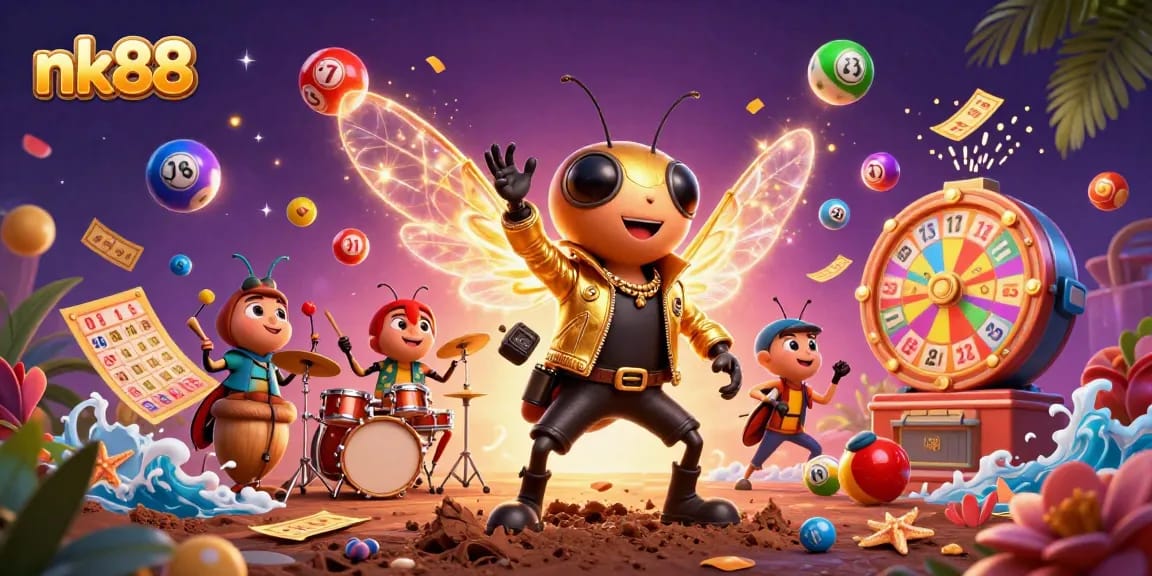 Engaging gameplay with nk88 featuring a vibrant 3D scene of a rock star and bouncing lottery balls.