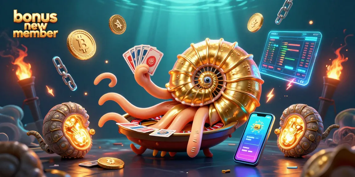 Engage with bonus new member on a vibrant 3D casino illustration featuring a nautilus roulette wheel and glowing crypto coins.