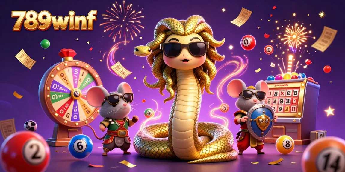 Experience the excitement of 789winf with lively lottery-themed characters and vibrant casino elements.