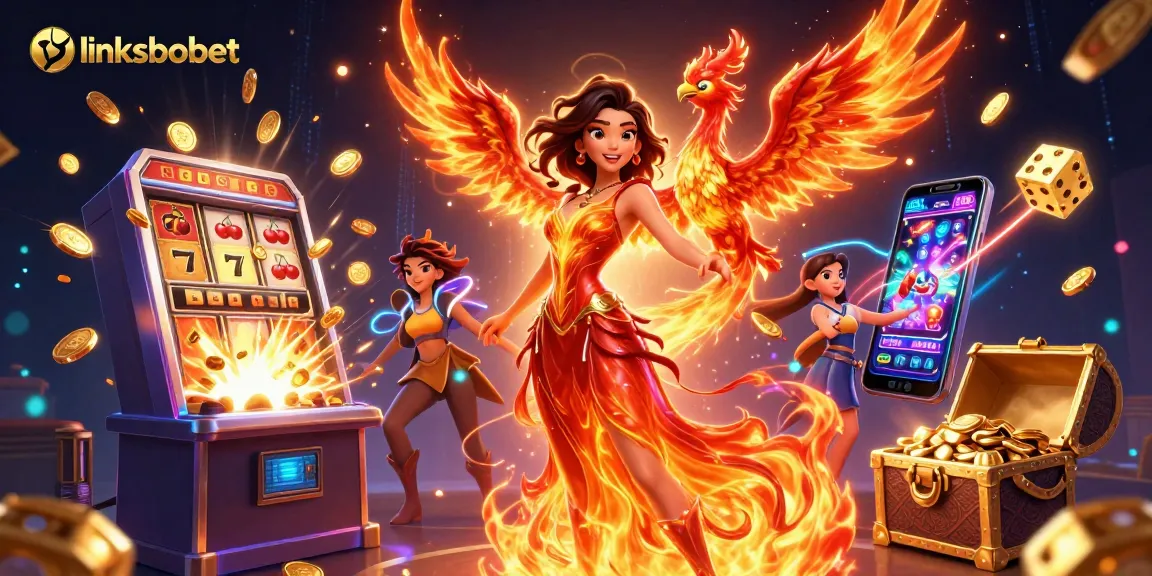 Experience thrilling action with link sbobet at this vibrant casino illustration featuring dynamic characters and game elements.
