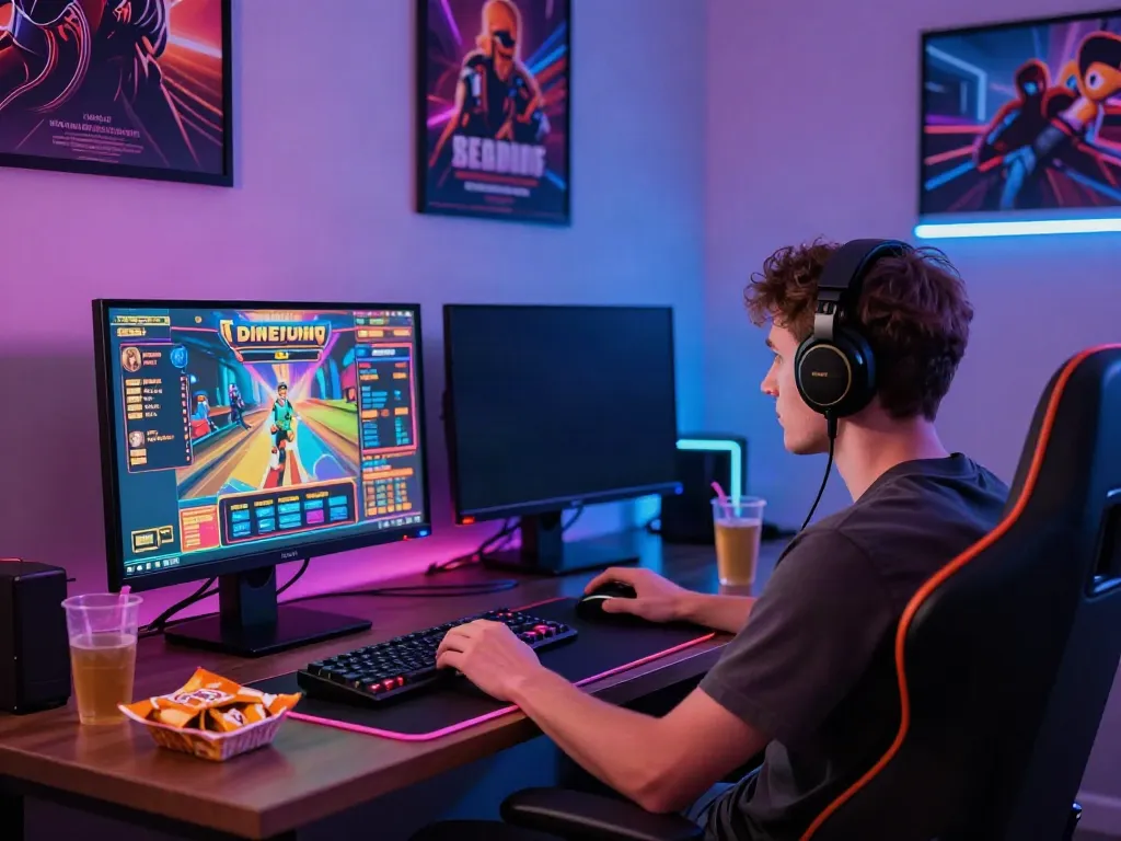 Online gaming enthusiast enjoying akunjp slot games in a vibrant setup