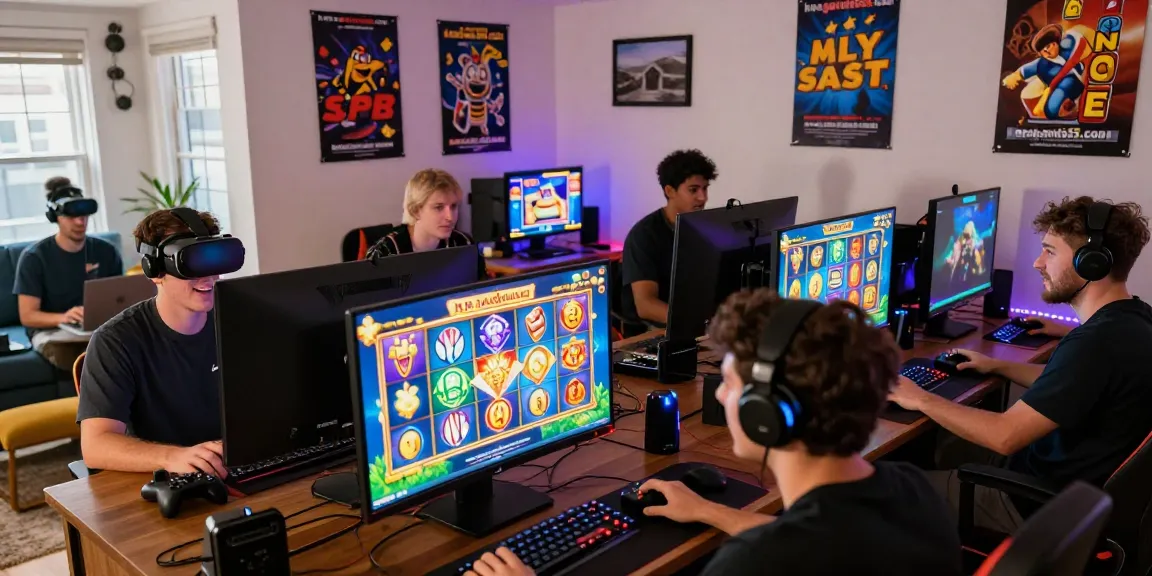 Exciting online gaming scene featuring players enjoying https://garuda55.com/ slot games at home with vibrant screens and fun atmosphere.