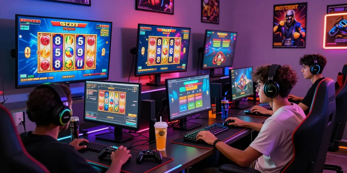 Exciting gaming setup showcasing Slot Pragmatic games with colorful graphics and energized players.