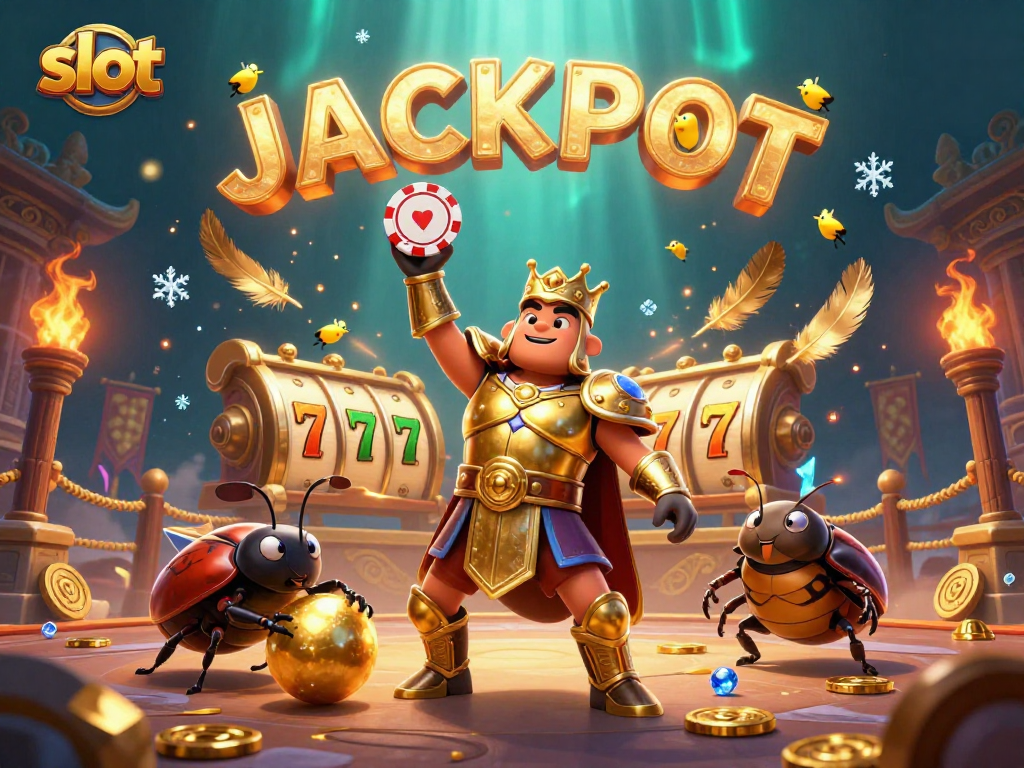 Celebrate winning slots with a hercules beetle champion surrounded by golden riches and vibrant energy.