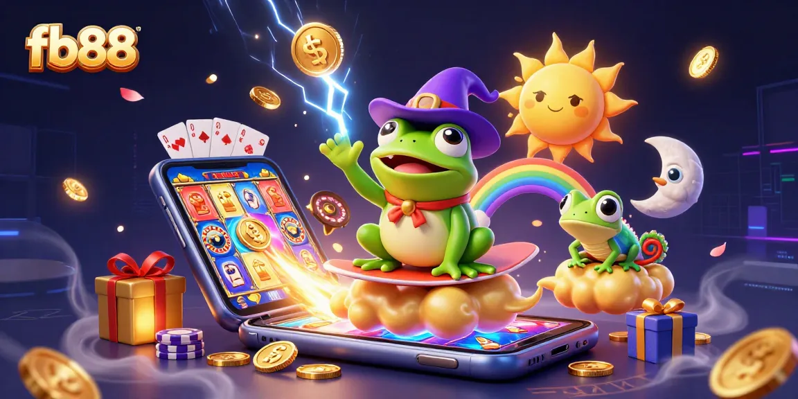 Experience thrilling gameplay at fb88, where golden coins rain from a wizard frog's storm, inviting players to join the action.