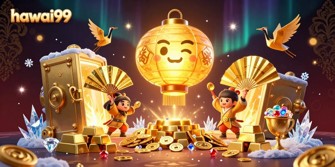 Experience thrilling luck at the hawai99 casino with a magical lantern spirit amidst riches.
