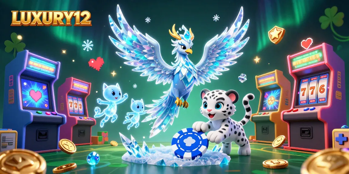 Experience the thrilling atmosphere of LUXURY12 with vibrant games and winning potential in a stunning 3D illustration.