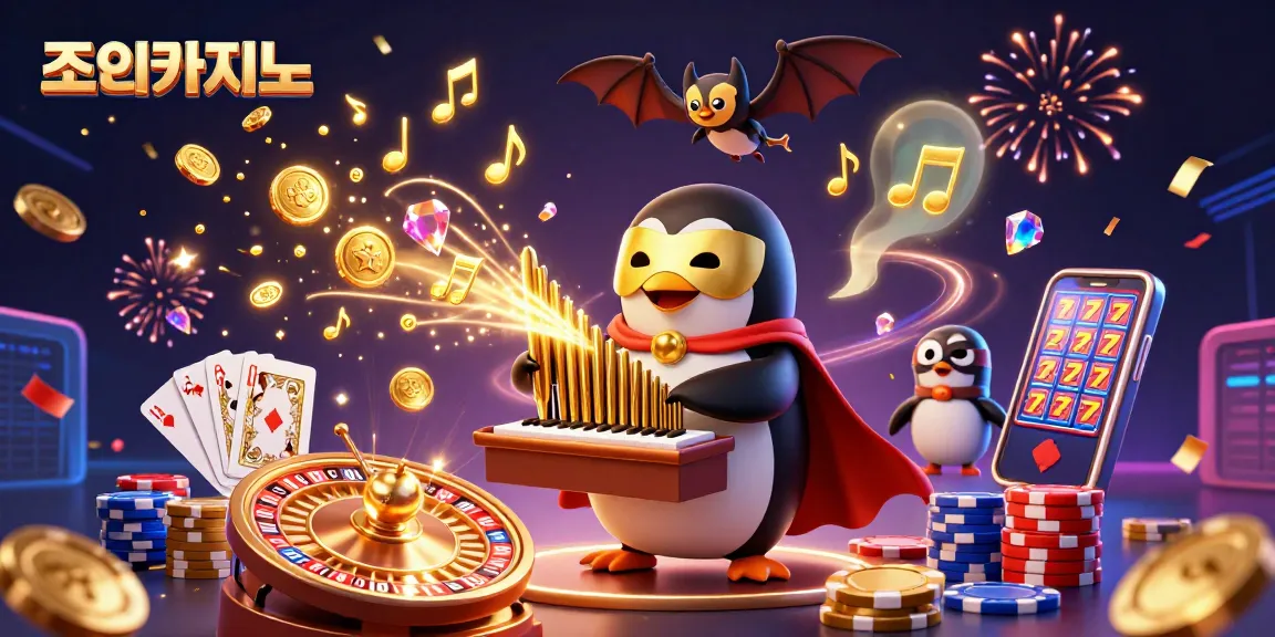 Experience the thrill of 조이카지노 with a dynamic 3D casino scene filled with gold coins and exciting game elements.