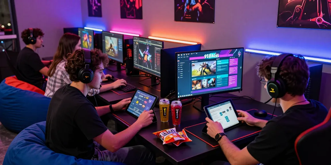 Engaged players enjoying 918kiss online gaming in a vibrant LED-lit room.