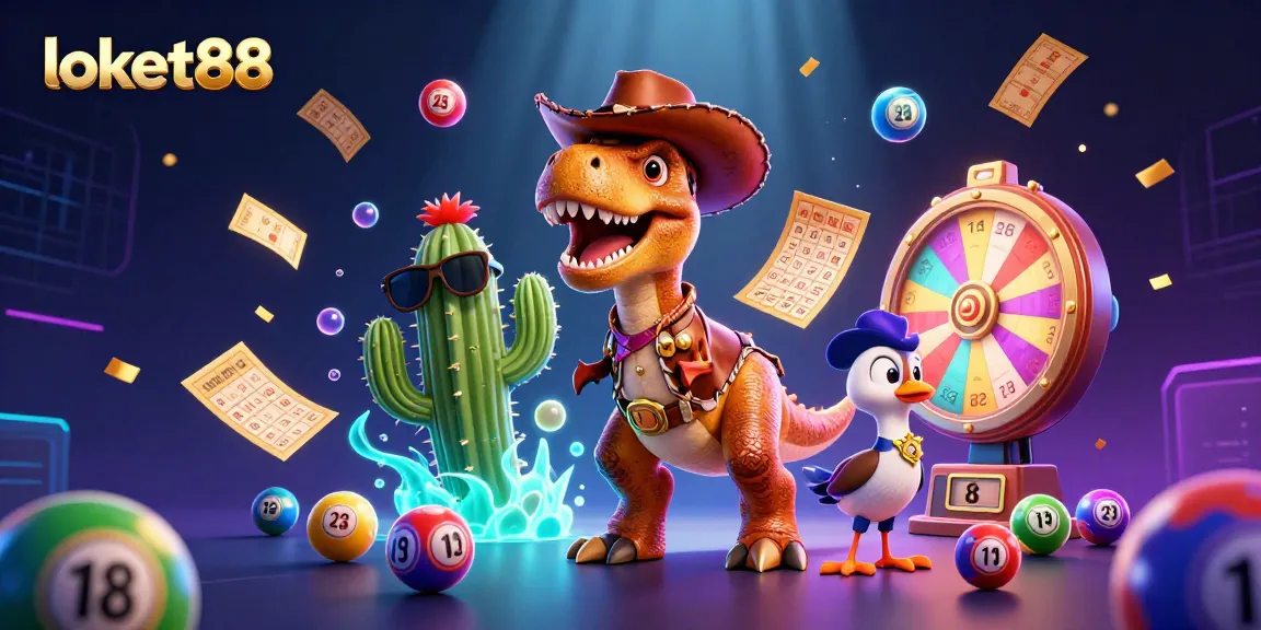 Engage in thrilling gameplay at loket88, featuring vibrant slot games and animated casino elements.