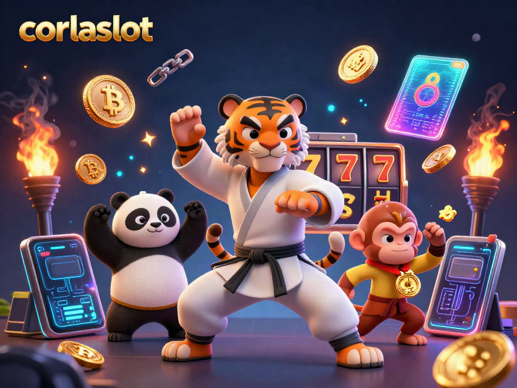 Experience thrilling gameplay with corlaslot's vibrant 3D casino illustration featuring iconic symbols and characters.