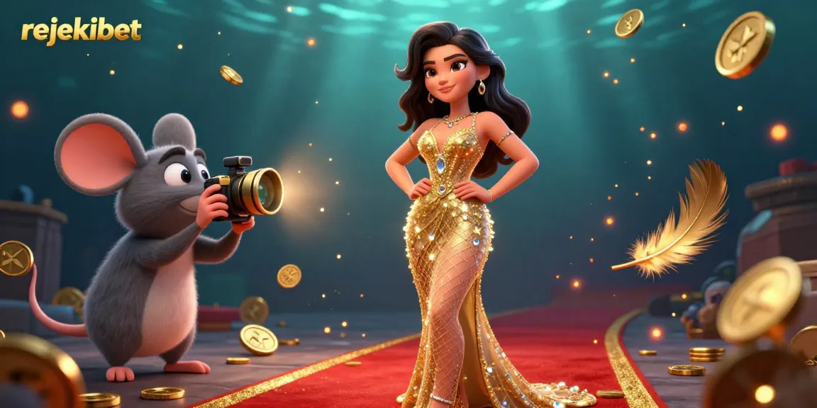 Experience rejekibet's vibrant casino atmosphere with golden tokens and captivating characters.