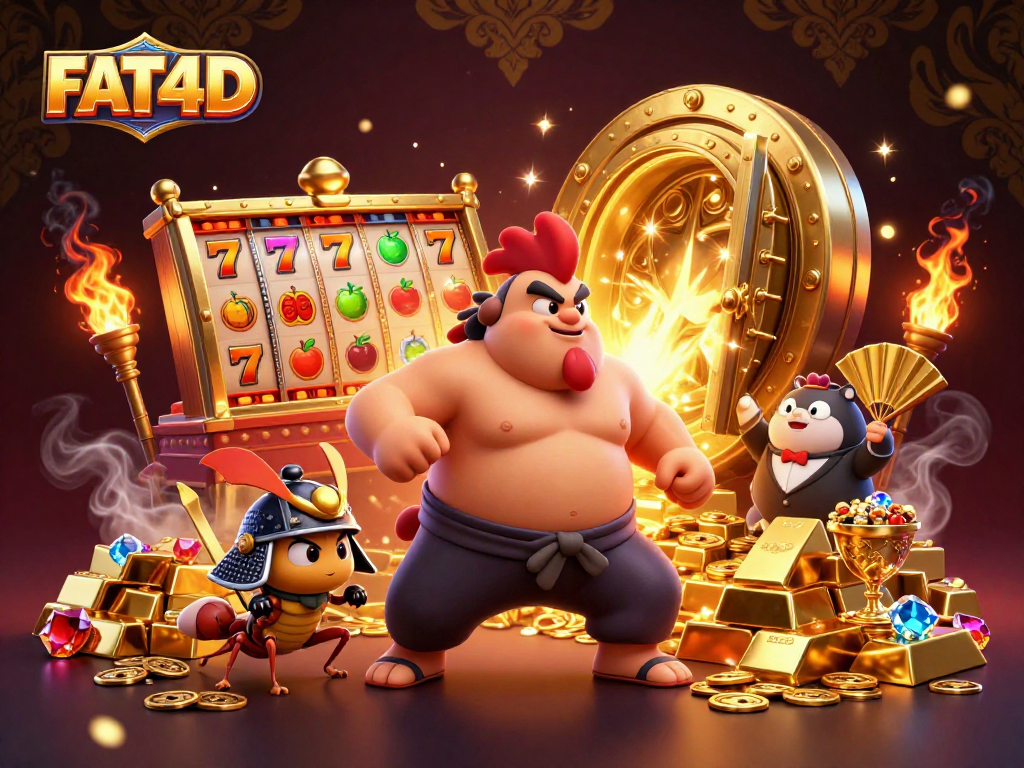 Experience the winning excitement with FAT4D's thrilling slot reels and golden treasures, packed with gems.
