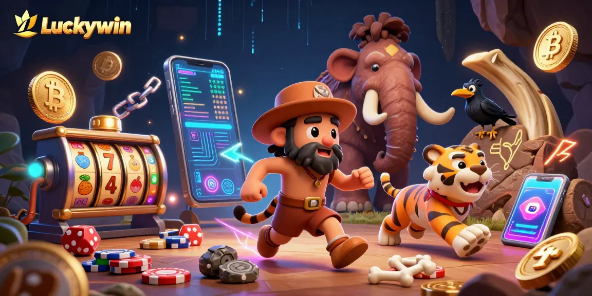 Play exciting games with Luckywin at a vibrant prehistorical casino featuring unique characters.