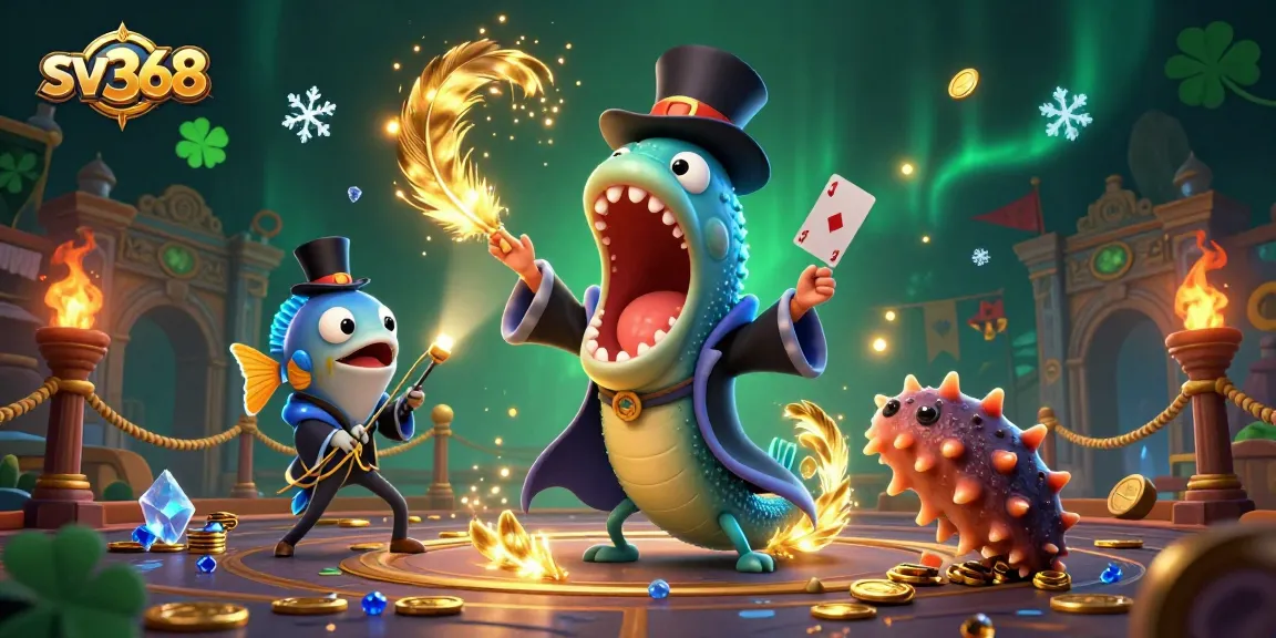 Engage in exciting sv368 cockfighting with a dynamic scene featuring enchanting sea creatures performing magic tricks.