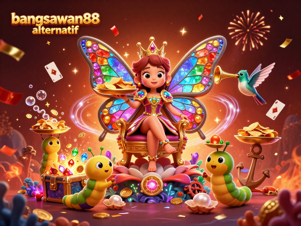 Engage with bangsawan88 alternatif through vibrant casino-themed 3D illustration filled with fantasy elements.