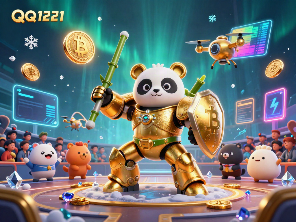 Engage in exciting gameplay with QQ1221 featuring a mech-suit panda and crypto elements.